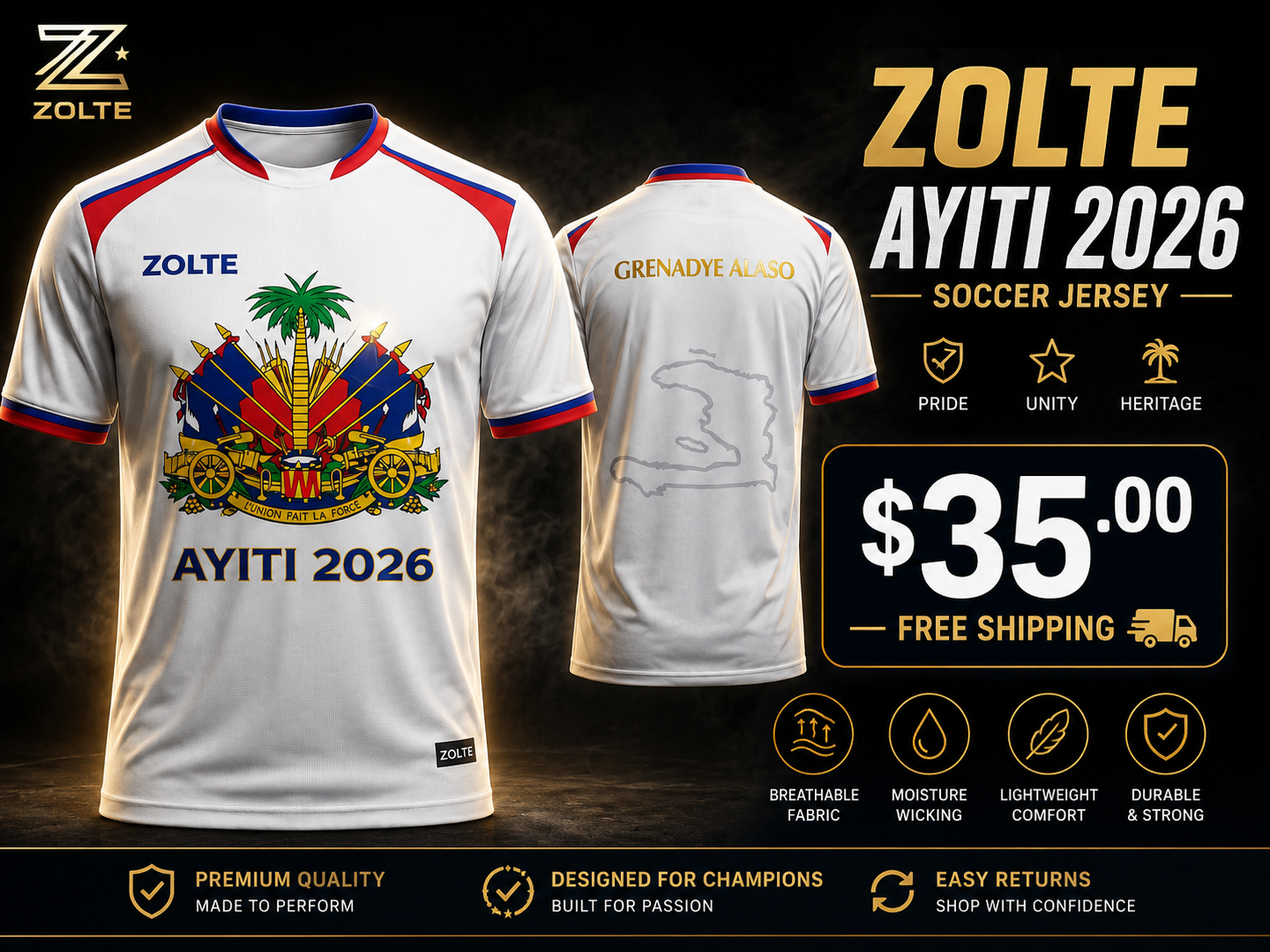 ZOLTE Ayiti 2026 Premium Supporter Jersey