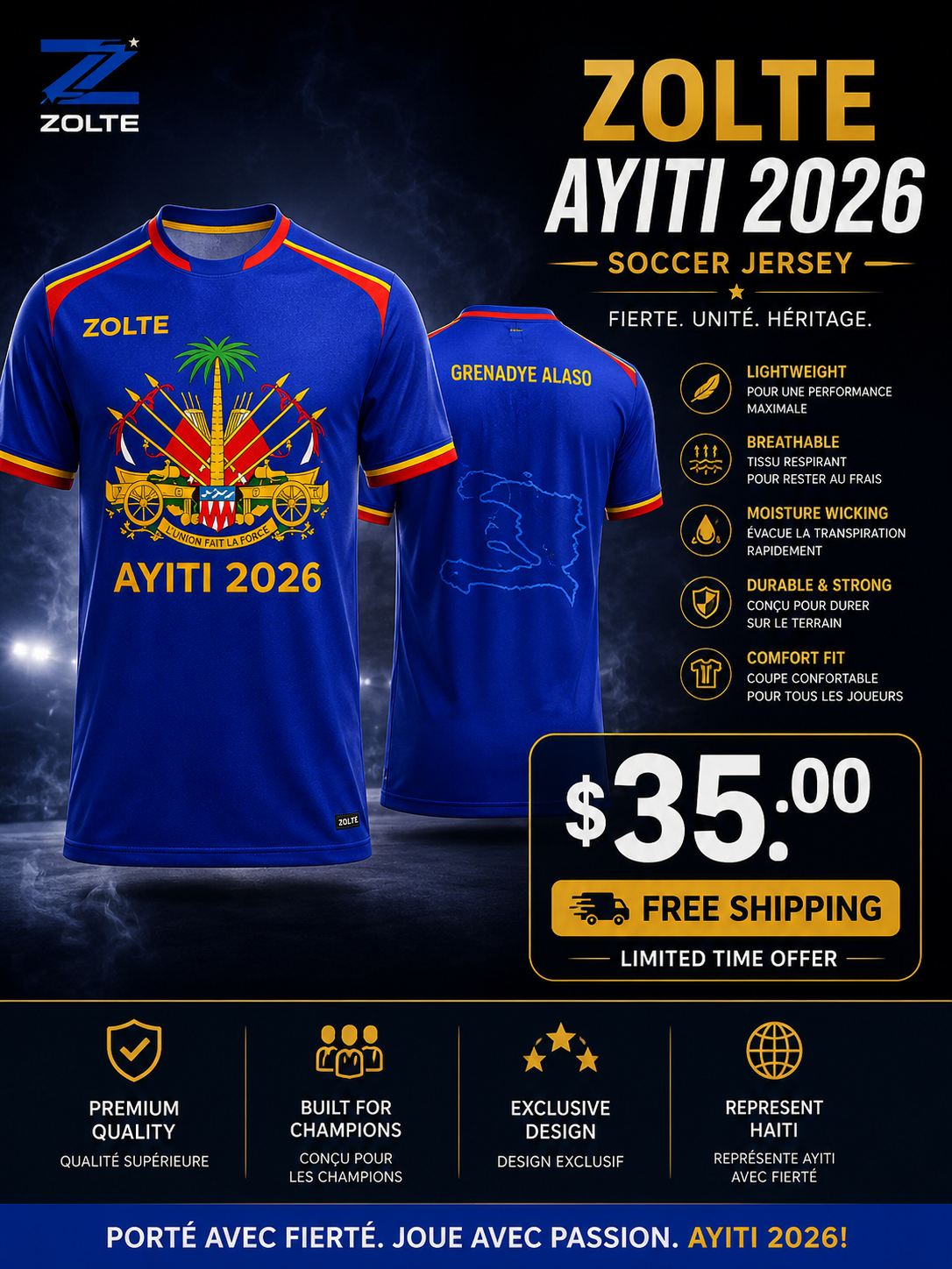 ZOLTE Ayiti 2026 Premium Supporter Jersey